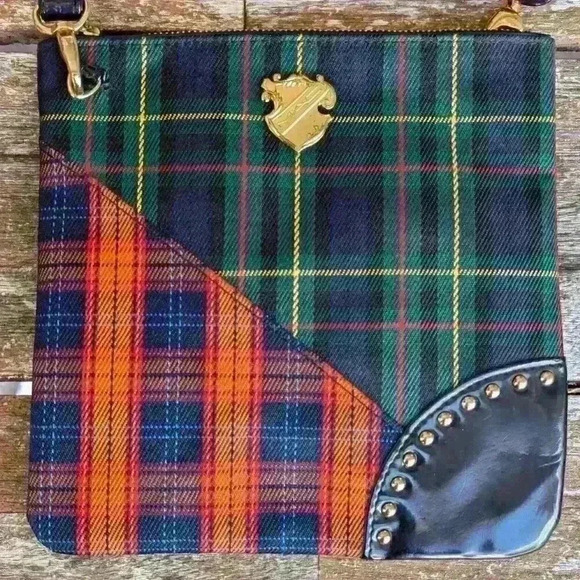 Unique m.a.c multi tartan shoulder bag with faux leather details - Picture 6 of 7